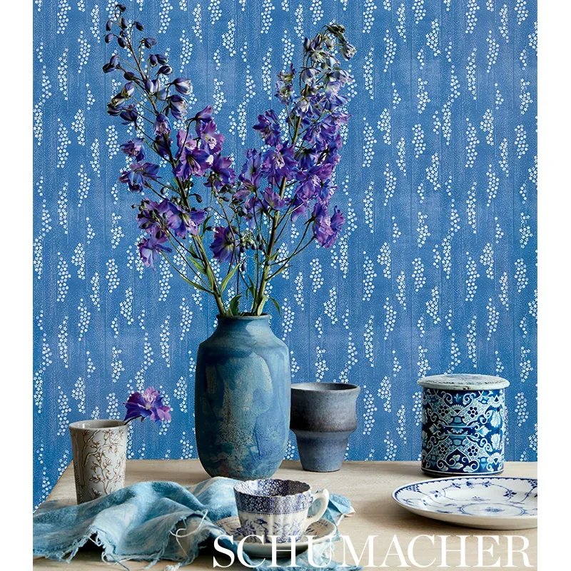 TAKI FLORAL INDIGO Schumacher Wallpaper wallpaper - SKU 5008740