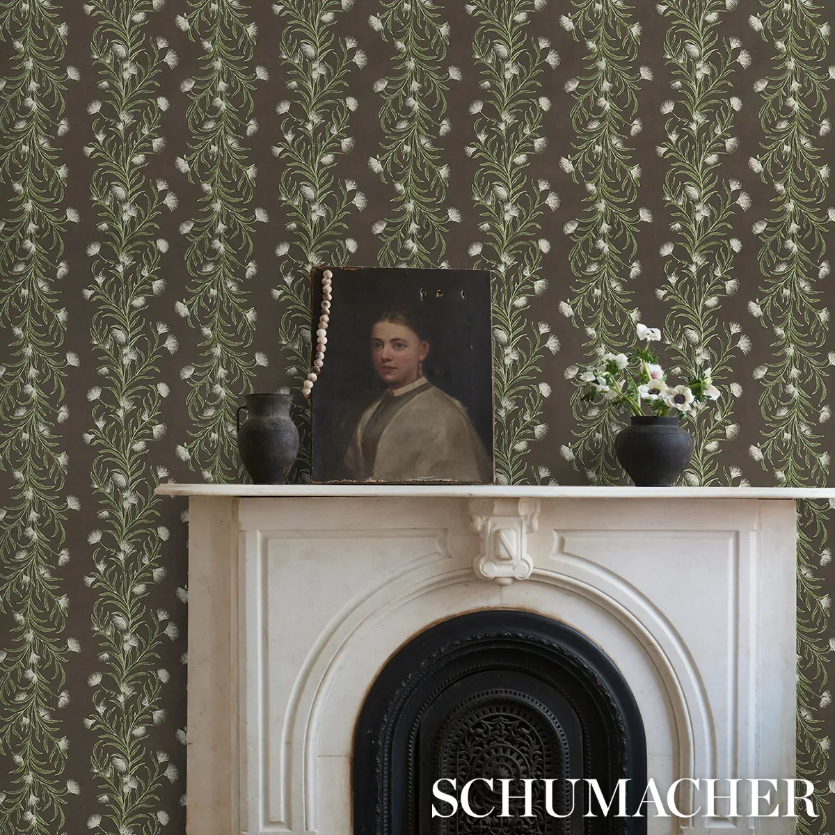 TASMANIAN MIMOSA - BROWN &GREEN Schumacher Wallpaper | Wallp TASMANIAN MIMOSA BROWN &GREEN Schumacher Wallpaper wallpaper - SKU 5015361