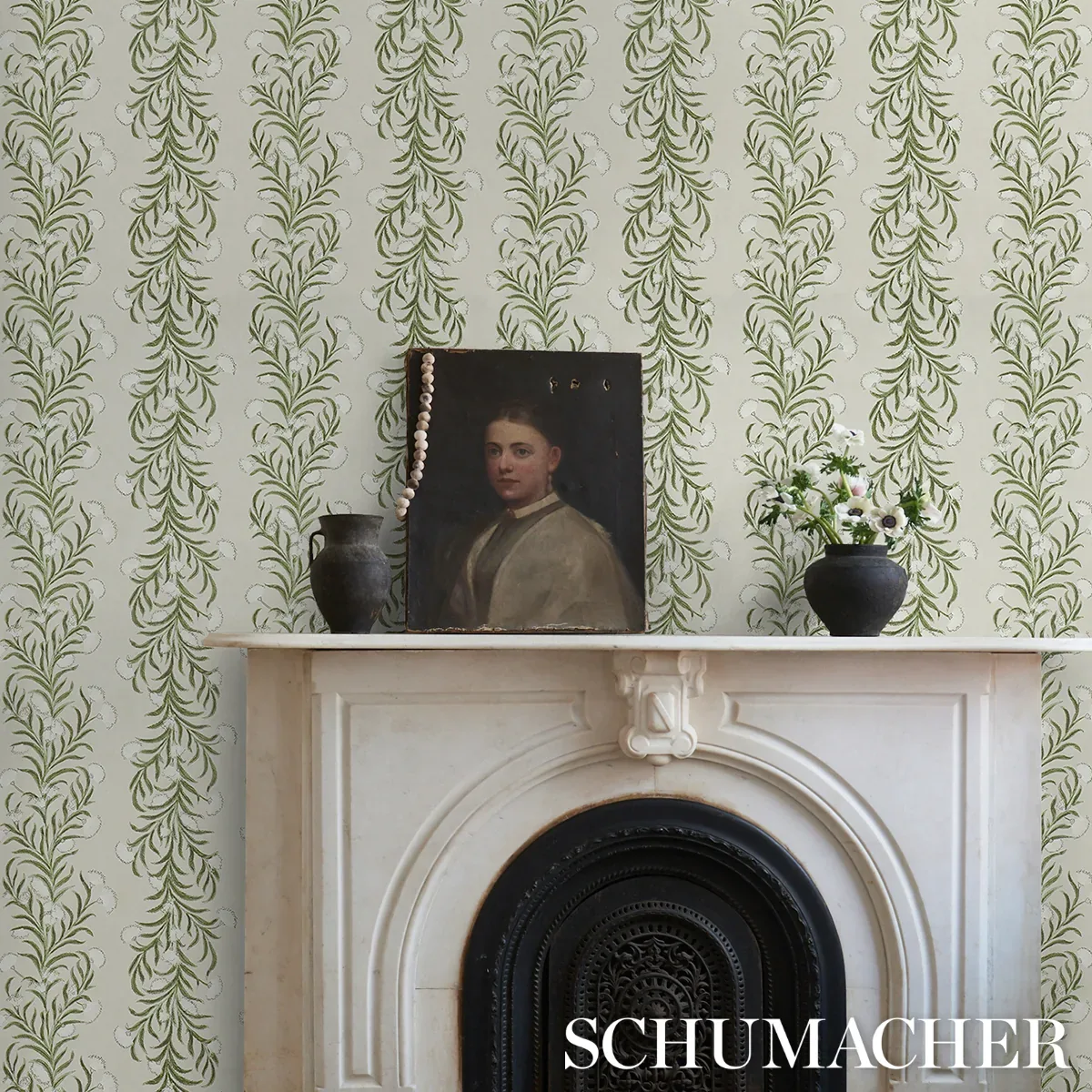 TASMANIAN MIMOSA - IVORY & GREEN Schumacher Wallpaper | Wall TASMANIAN MIMOSA IVORY & GREEN Schumacher Wallpaper wallpaper - SKU 5015362