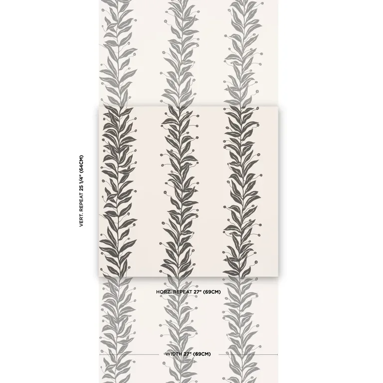 Schumacher TENDRIL STRIPE wallpaper, color BLACK & CREAM, SKU 5015490
