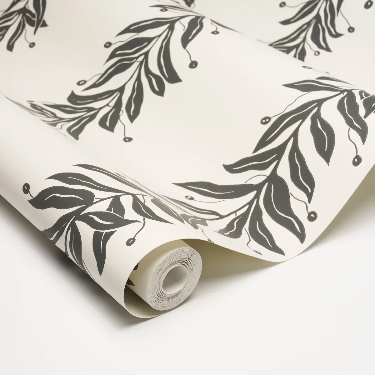 TENDRIL STRIPE - BLACK & CREAM Schumacher Wallpaper | Wallpa TENDRIL STRIPE BLACK & CREAM Schumacher Wallpaper wallpaper - SKU 5015490