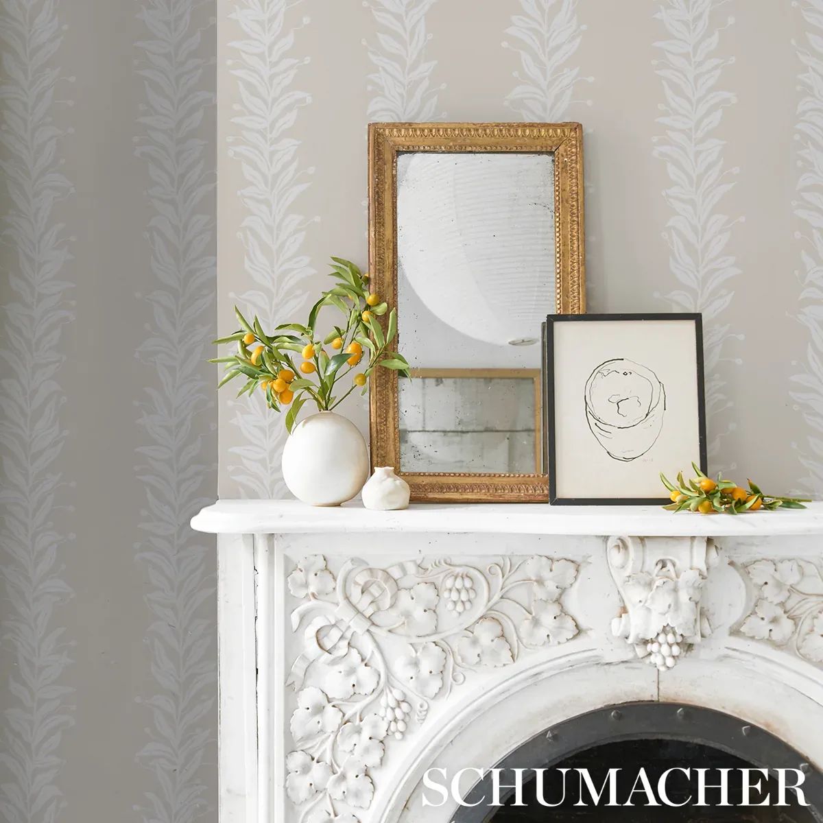 TENDRIL STRIPE - NATURAL Schumacher Wallpaper | Wallpaper Tw TENDRIL STRIPE NATURAL Schumacher Wallpaper wallpaper - SKU 5015491