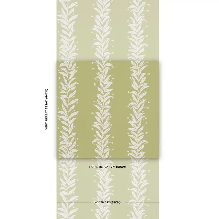 Schumacher TENDRIL STRIPE wallpaper, color OLIVE, SKU 5015492
