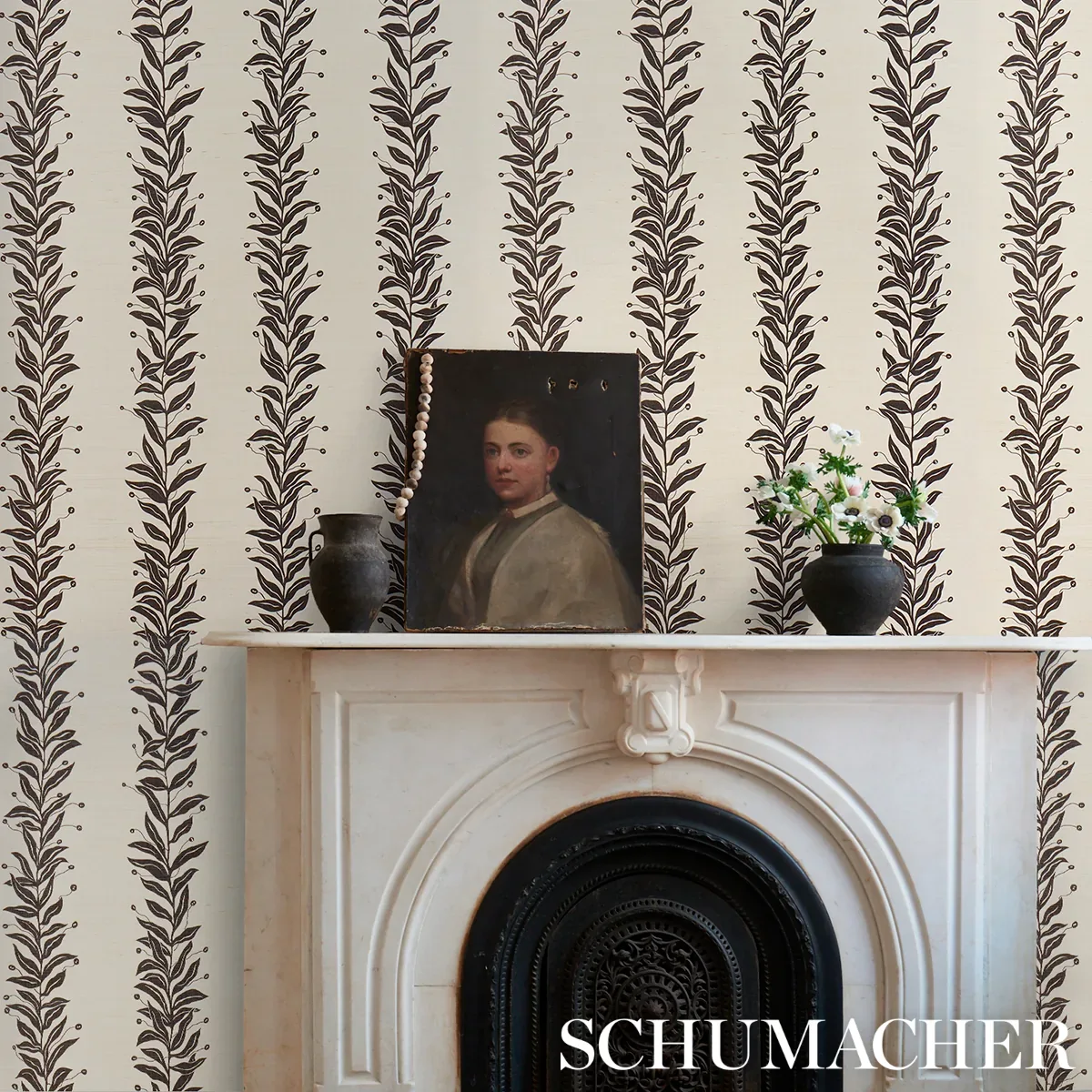 TENDRIL STRIPE SISAL BLACK & CREAM Schumacher Wallpaper wallpaper - SKU 5015562