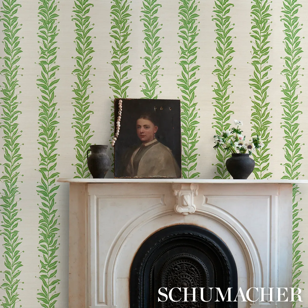 TENDRIL STRIPE SISAL OLIVE Schumacher Wallpaper wallpaper - SKU 5015560