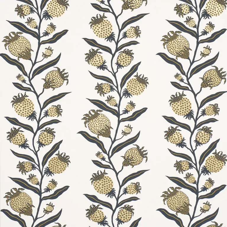 Schumacher THISTLE VINE wallpaper, color BLACK & GOLD, SKU 5015481
