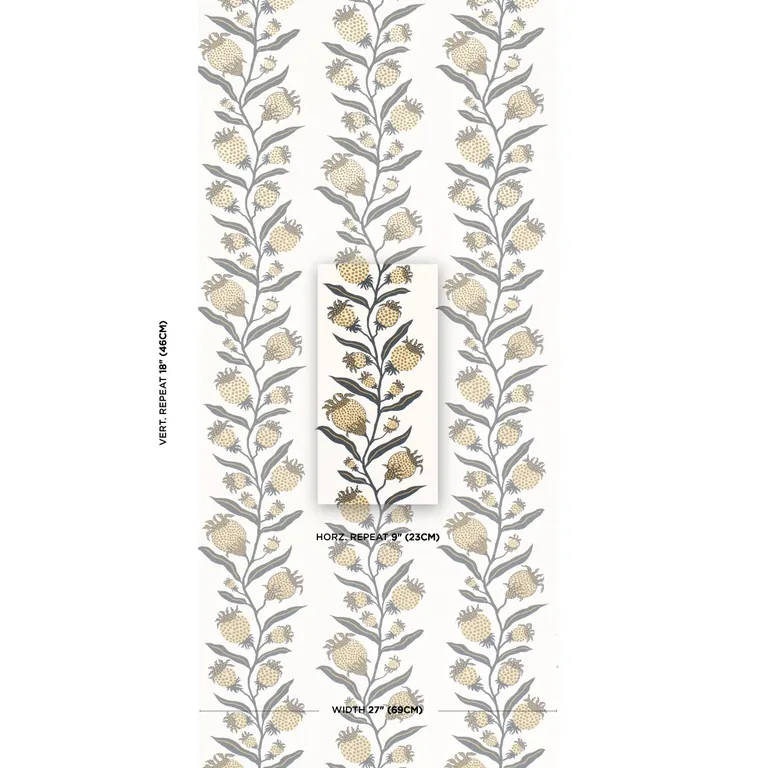 Schumacher THISTLE VINE wallpaper, color BLACK & GOLD, SKU 5015481