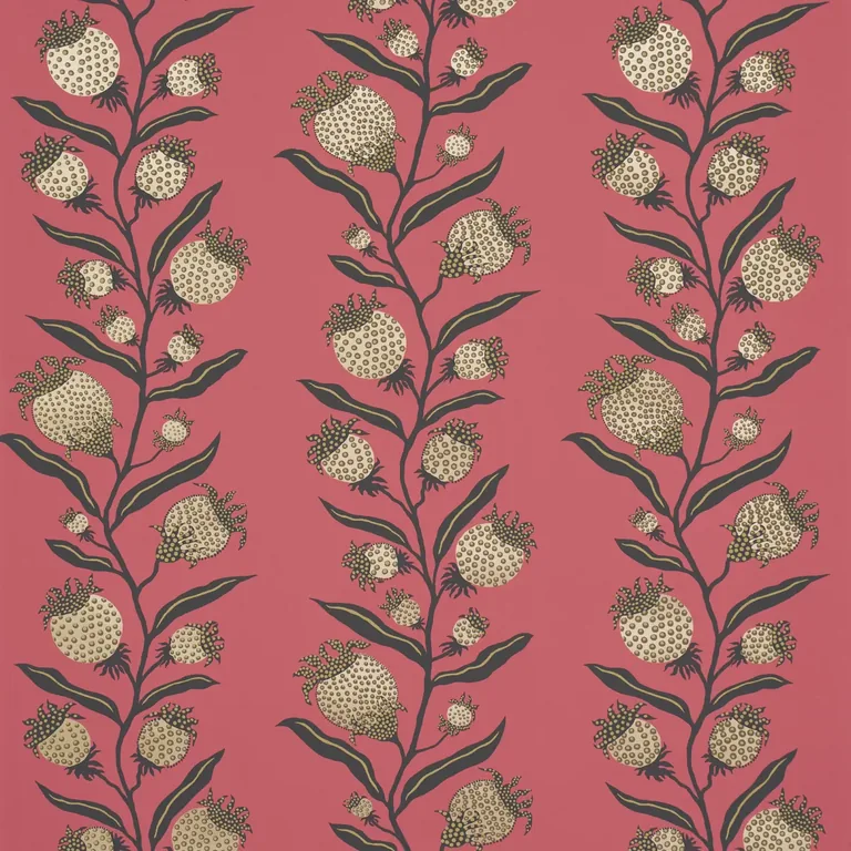 Schumacher THISTLE VINE wallpaper, color RED & GOLD, SKU 5015480