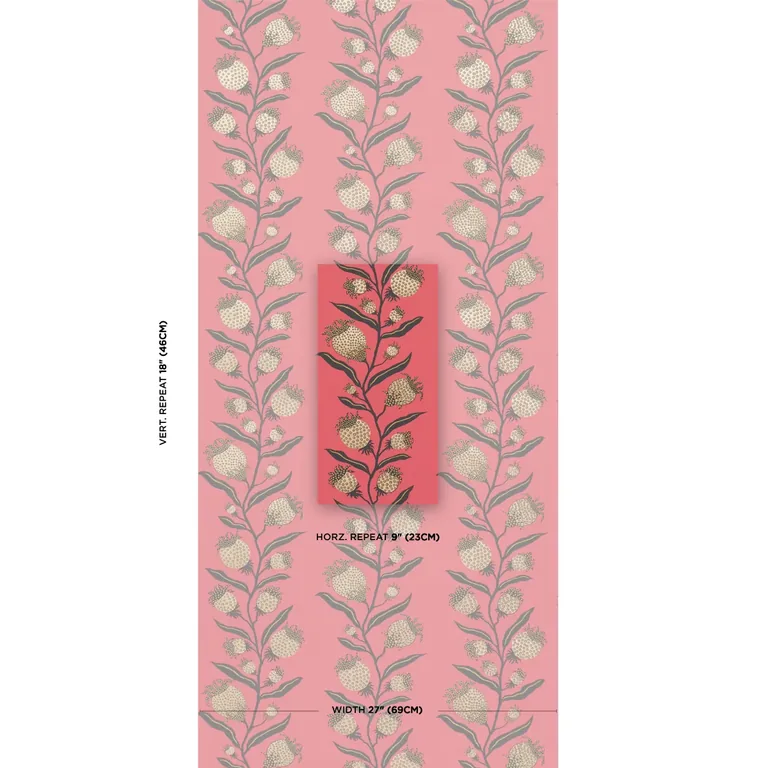 Schumacher THISTLE VINE wallpaper, color RED & GOLD, SKU 5015480