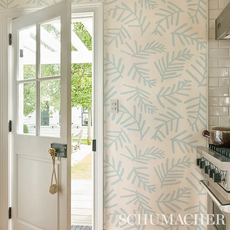TIAH COVE - BLUE LEAF Schumacher Wallpaper | Wallpaper Twins TIAH COVE BLUE LEAF Schumacher Wallpaper wallpaper - SKU 5012451