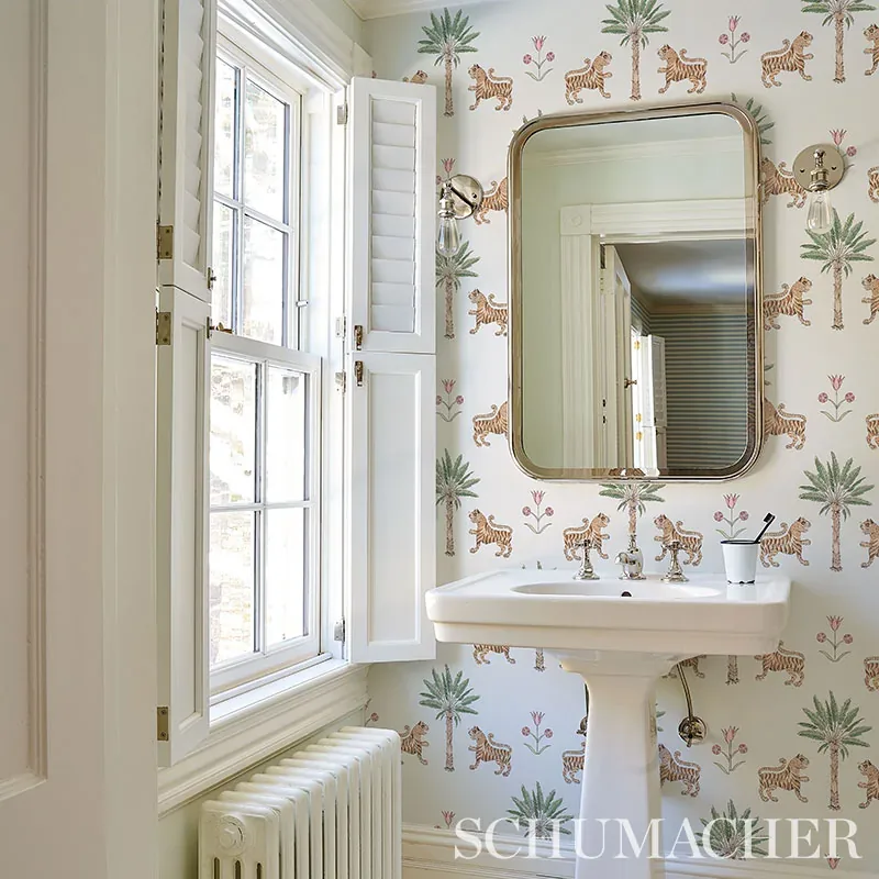 TIGER PALM - CRIMSON Schumacher Wallpaper | Wallpaper Twins TIGER PALM CRIMSON Schumacher Wallpaper wallpaper - SKU 5012922