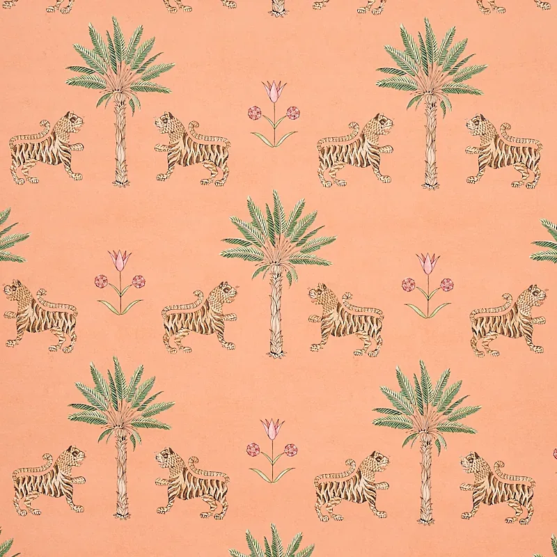 TIGER PALM CRIMSON ON PEACH Schumacher Wallpaper wallpaper - SKU 5012920