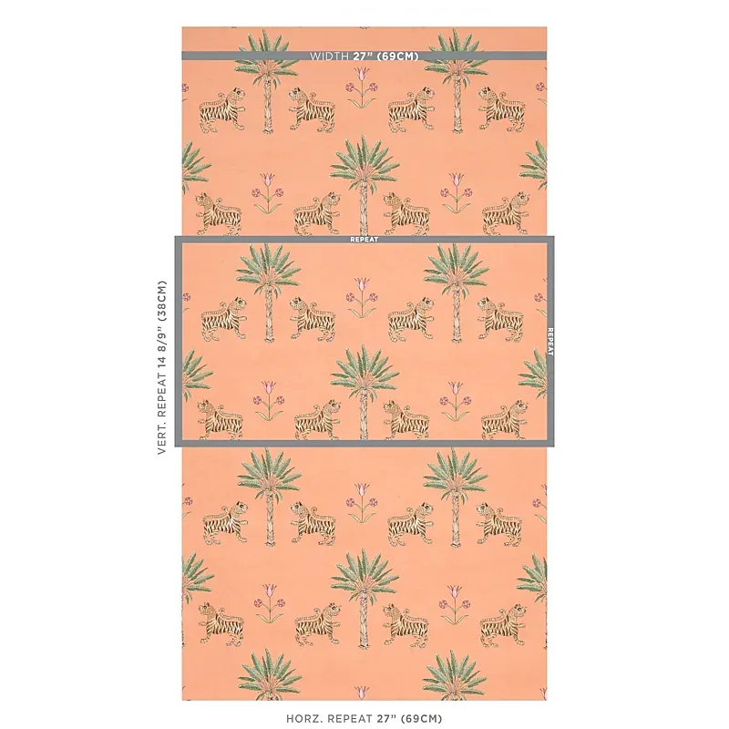 TIGER PALM CRIMSON ON PEACH Schumacher Wallpaper wallpaper - SKU 5012920