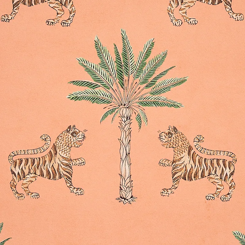 TIGER PALM - CRIMSON ON PEACH Schumacher Wallpaper | Wallpap TIGER PALM CRIMSON ON PEACH Schumacher Wallpaper wallpaper - SKU 5012920