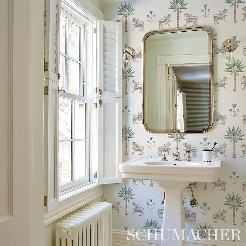 TIGER PALM - DELFT Schumacher Wallpaper | Wallpaper Twins TIGER PALM DELFT Schumacher Wallpaper wallpaper - SKU 5012921