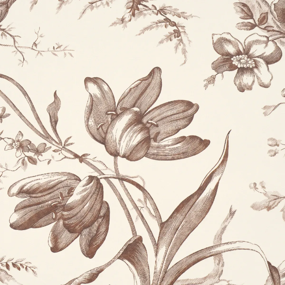 TOILE DE FLEURS - FAWN Schumacher Wallpaper | Wallpaper Twin TOILE DE FLEURS FAWN Schumacher Wallpaper wallpaper - SKU 5009124