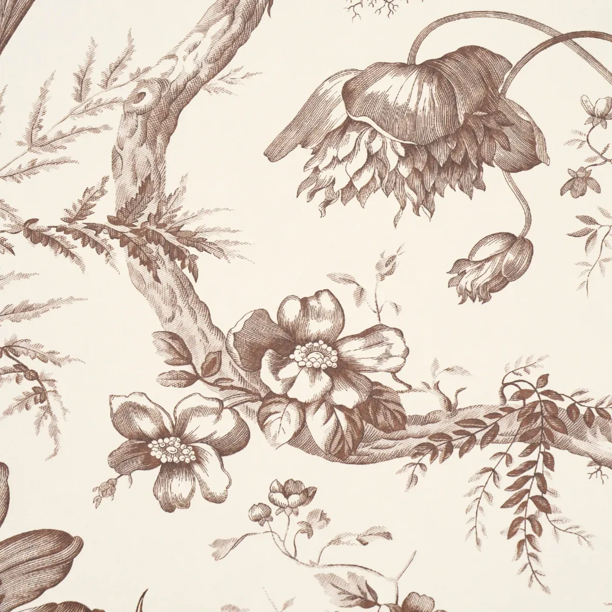 TOILE DE FLEURS - FAWN Schumacher Wallpaper | Wallpaper Twin TOILE DE FLEURS FAWN Schumacher Wallpaper wallpaper - SKU 5009124