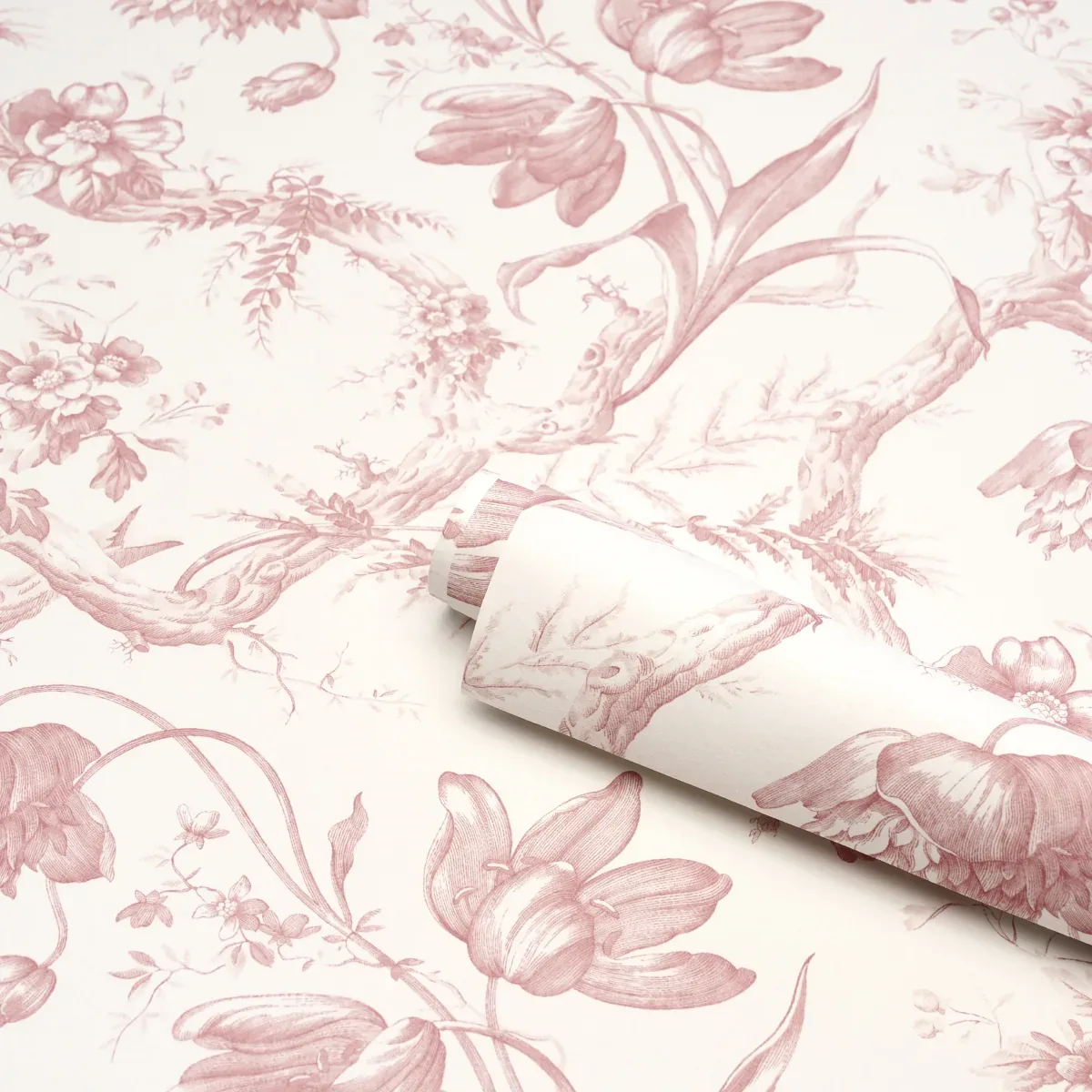 TOILE DE FLEURS - PINK Schumacher Wallpaper | Wallpaper Twin TOILE DE FLEURS PINK Schumacher Wallpaper wallpaper - SKU 5009123