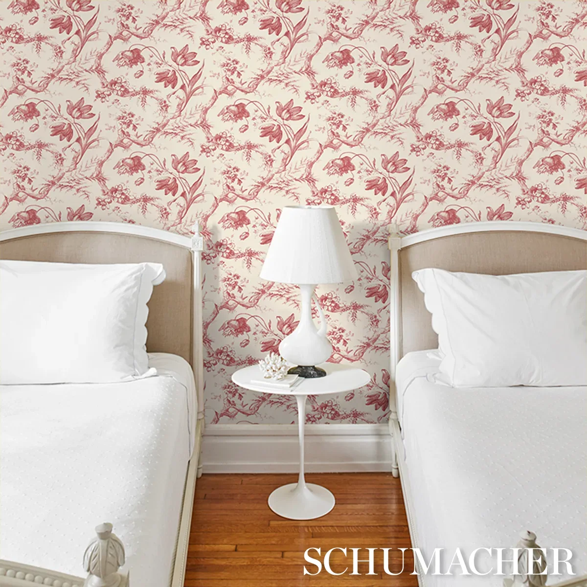 TOILE DE FLEURS - ROUGE Schumacher Wallpaper | Wallpaper Twi TOILE DE FLEURS ROUGE Schumacher Wallpaper wallpaper - SKU 5009122