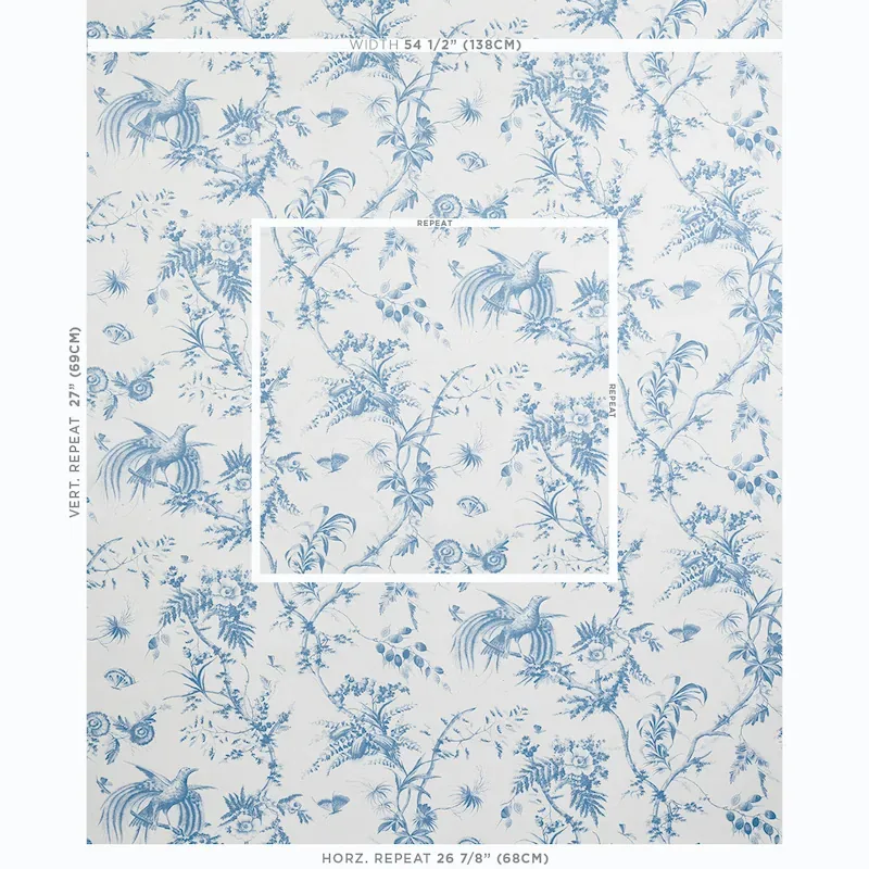 TOILE DE LA PRAIRIE BLUE Schumacher Wallpaper wallpaper - SKU 5011711