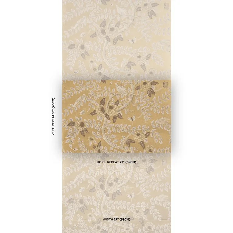 Schumacher TOLE BIRD wallpaper, color GOLD, SKU 5017540