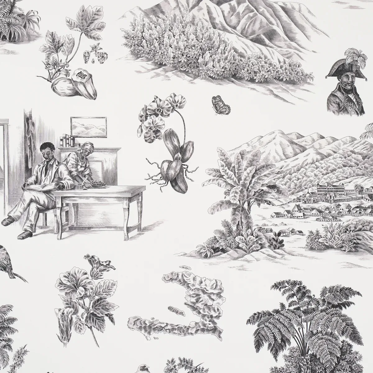 TOUSSAINT TOILE BLACK ON IVORY Schumacher Wallpaper wallpaper - SKU 5013770