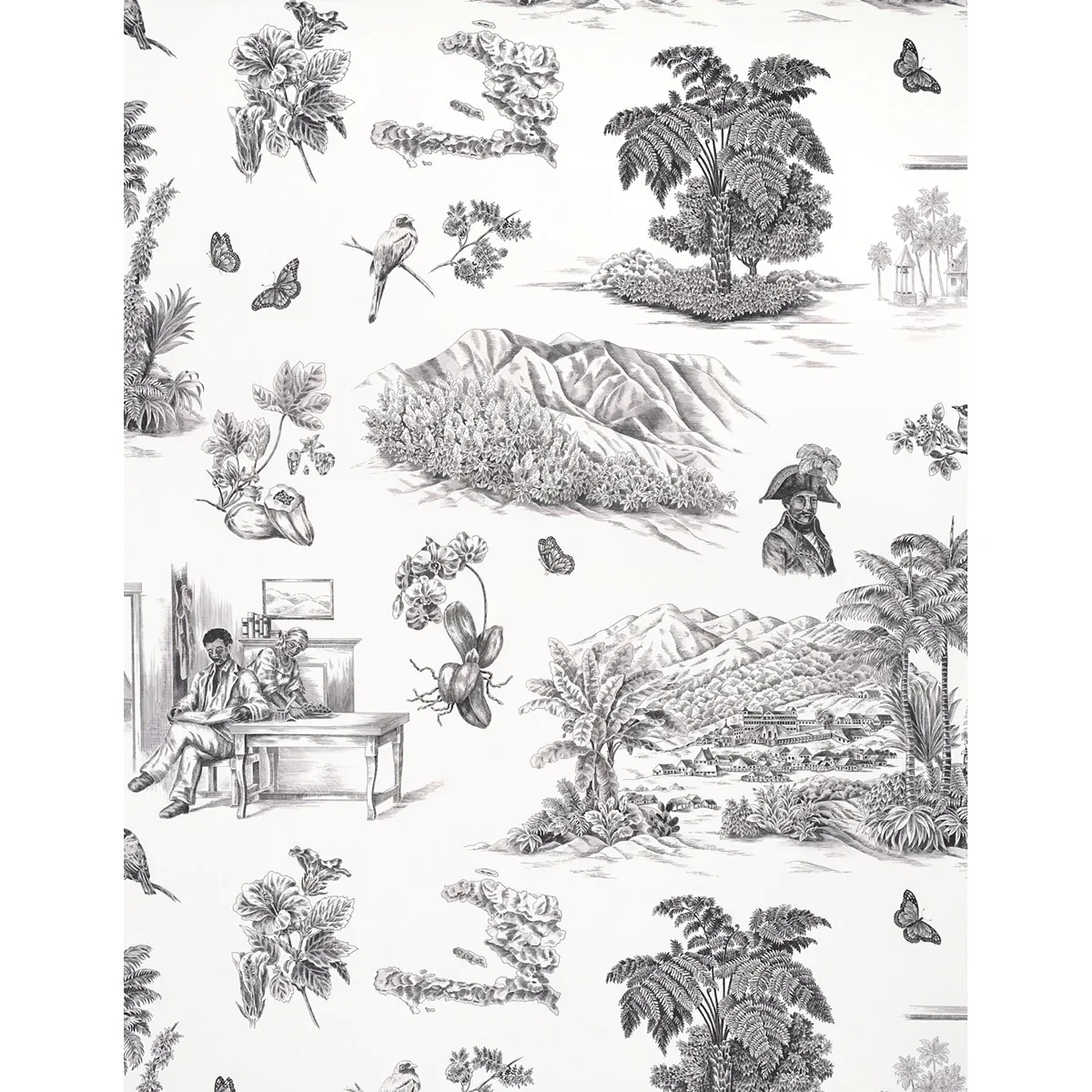 TOUSSAINT TOILE BLACK ON IVORY Schumacher Wallpaper wallpaper - SKU 5013770