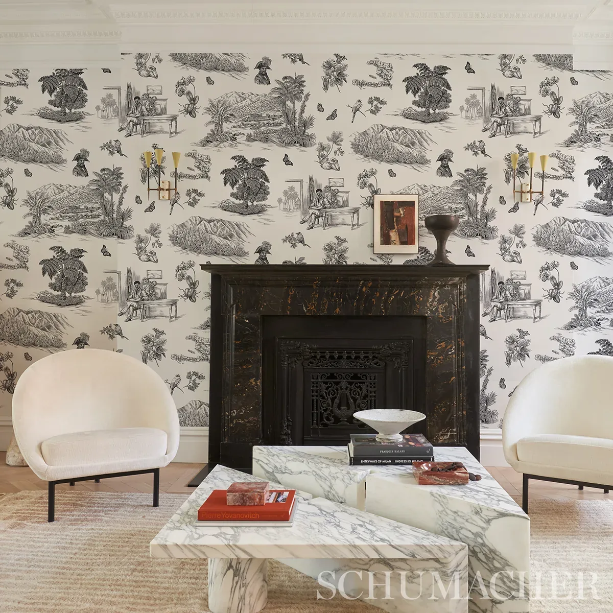 TOUSSAINT TOILE - BLACK ON IVORY Schumacher Wallpaper | Wall TOUSSAINT TOILE BLACK ON IVORY Schumacher Wallpaper wallpaper - SKU 5013770