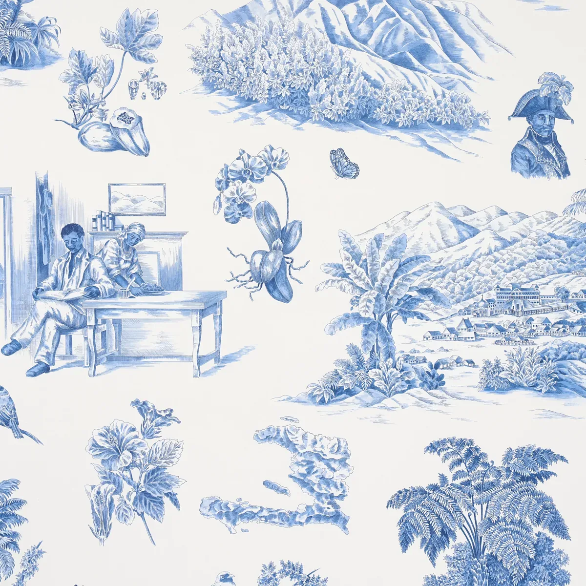 TOUSSAINT TOILE BLUE ON IVORY Schumacher Wallpaper wallpaper - SKU 5013771