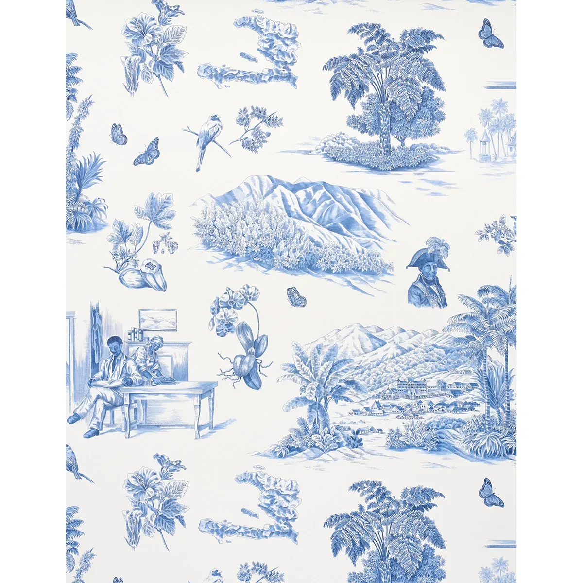 TOUSSAINT TOILE BLUE ON IVORY Schumacher Wallpaper wallpaper - SKU 5013771