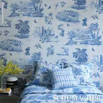 TOUSSAINT TOILE - BLUE ON IVORY Schumacher Wallpaper | Wallp TOUSSAINT TOILE BLUE ON IVORY Schumacher Wallpaper wallpaper - SKU 5013771