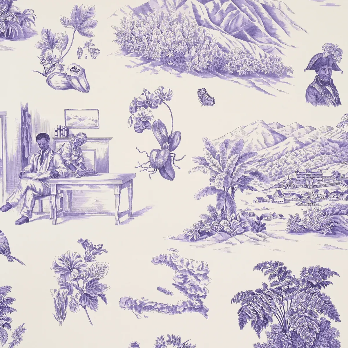 TOUSSAINT TOILE PURPLE ON CREAM Schumacher Wallpaper wallpaper - SKU 5013772
