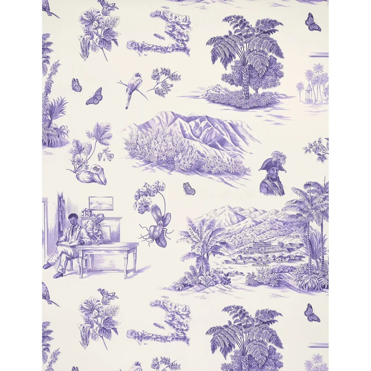 TOUSSAINT TOILE PURPLE ON CREAM Schumacher Wallpaper wallpaper - SKU 5013772