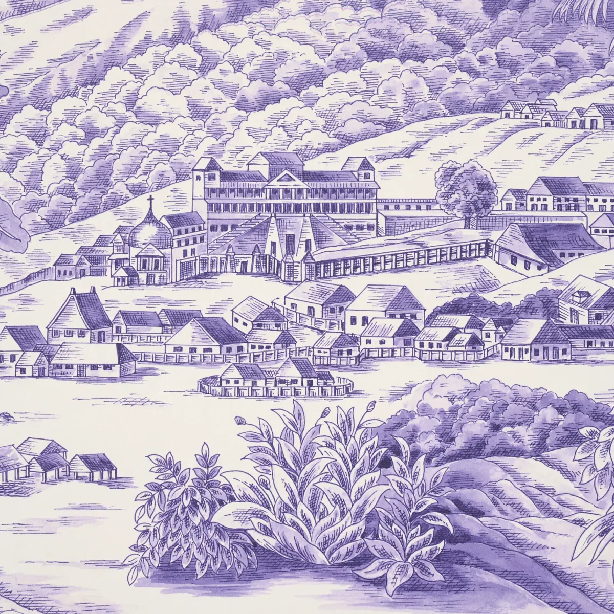 TOUSSAINT TOILE - PURPLE ON CREAM Schumacher Wallpaper | Wal TOUSSAINT TOILE PURPLE ON CREAM Schumacher Wallpaper wallpaper - SKU 5013772