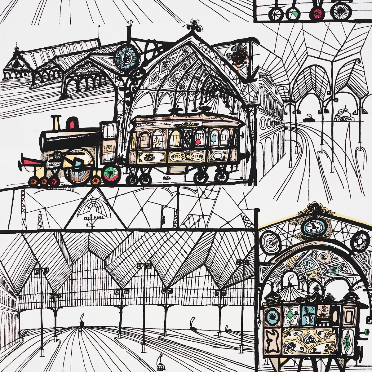 TRAINS MULTI ON WHITE Schumacher Wallpaper wallpaper - SKU 2703940