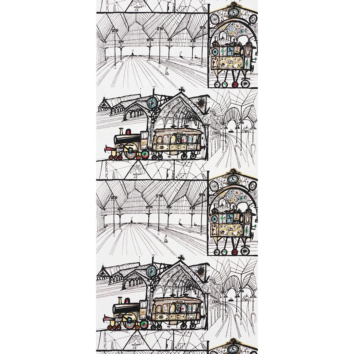 TRAINS MULTI ON WHITE Schumacher Wallpaper wallpaper - SKU 2703940