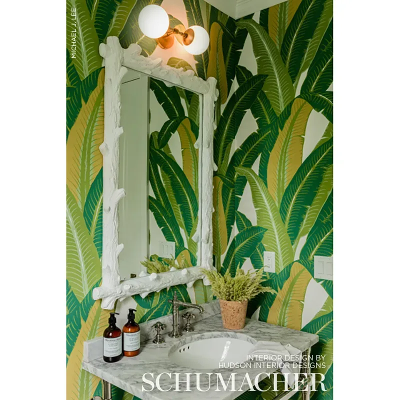 TROPICAL ISLE GREEN ON WHITE Schumacher Wallpaper wallpaper - SKU 2707230