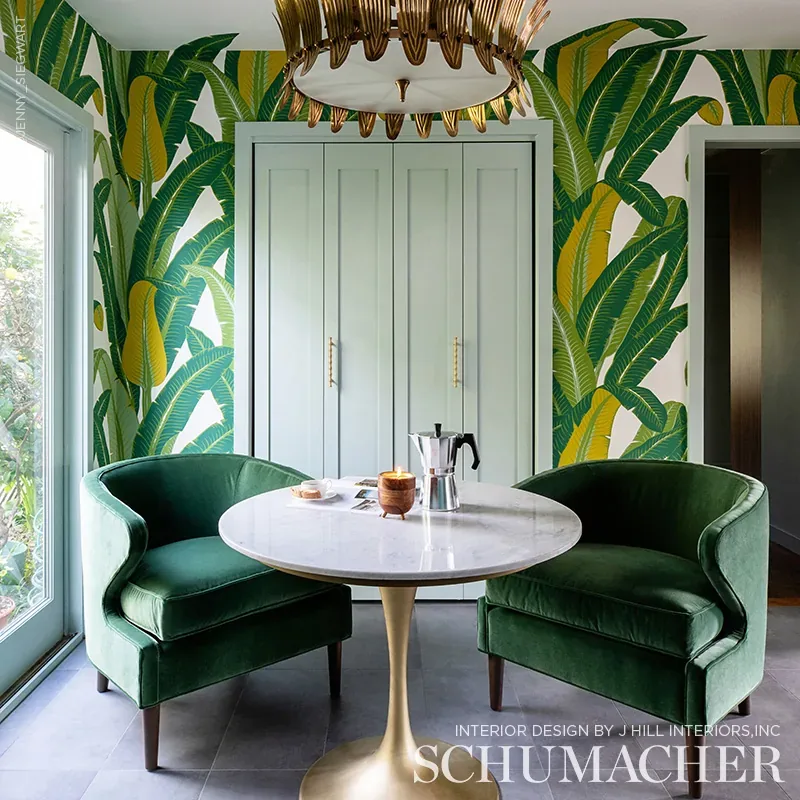 TROPICAL ISLE GREEN ON WHITE Schumacher Wallpaper wallpaper - SKU 2707230