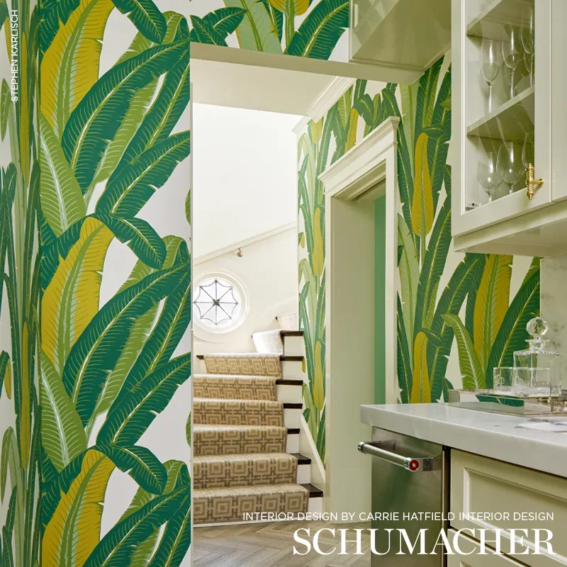TROPICAL ISLE GREEN ON WHITE Schumacher Wallpaper wallpaper - SKU 2707230