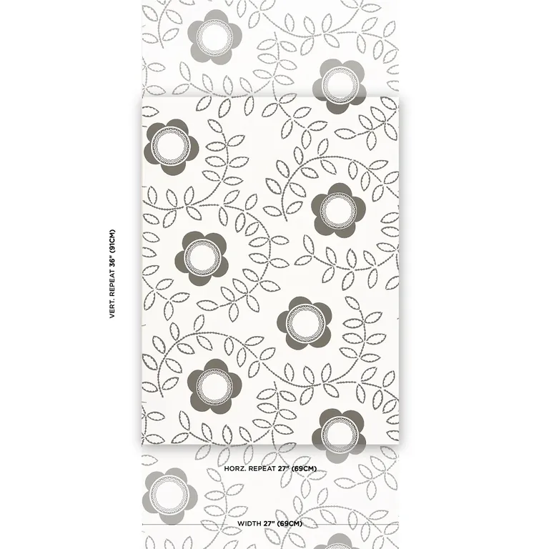 Schumacher Tudor Rose wallpaper, color CHARCOAL WHITE, SKU 5015100
