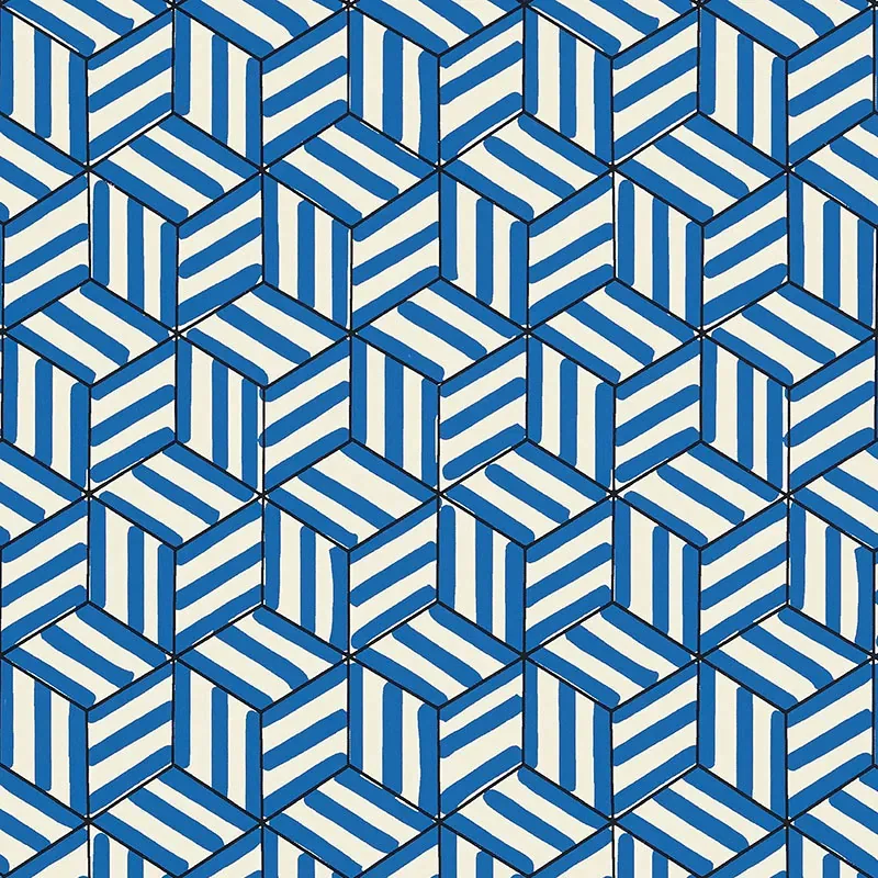 TUMBLING BLOCKS COBALT Schumacher Wallpaper wallpaper - SKU 5007962