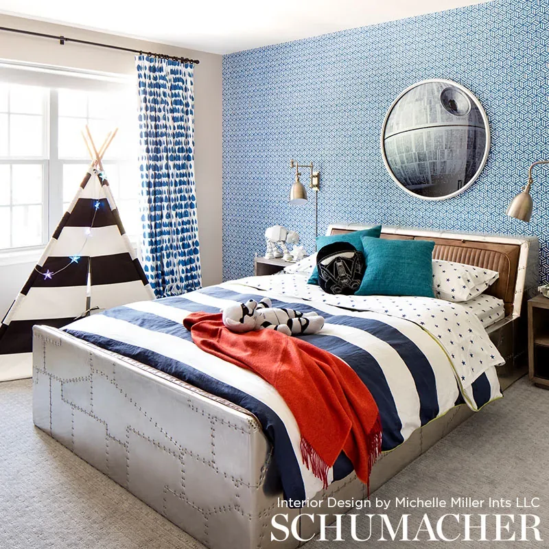 TUMBLING BLOCKS - COBALT Schumacher Wallpaper | Wallpaper Tw TUMBLING BLOCKS COBALT Schumacher Wallpaper wallpaper - SKU 5007962