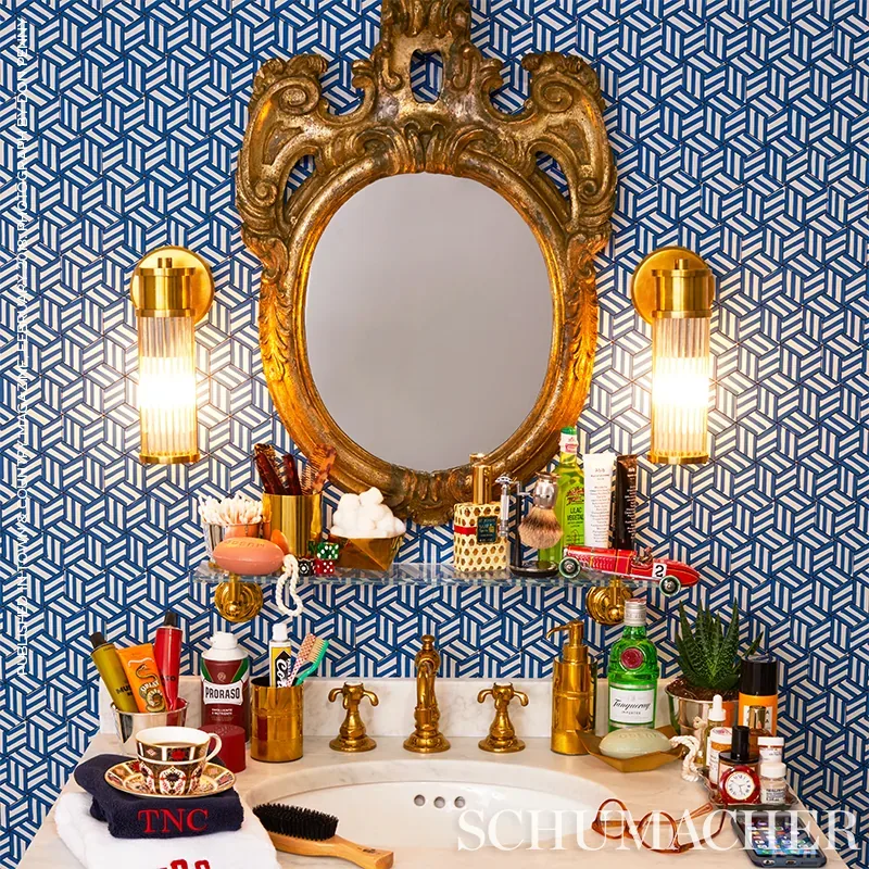 TUMBLING BLOCKS - COBALT Schumacher Wallpaper | Wallpaper Tw TUMBLING BLOCKS COBALT Schumacher Wallpaper wallpaper - SKU 5007962