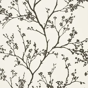 Schumacher TWIGGY VINYL wallpaper, color BLACK ON IVORY, SKU 5010150