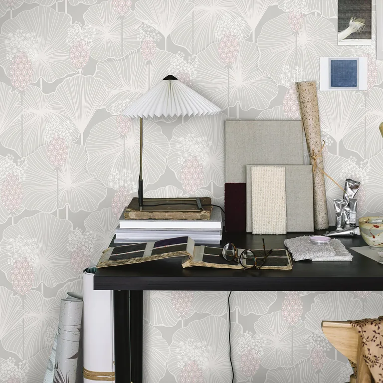 Schumacher UMBRELLA LEAVES wallpaper, color GREY, SKU 3120