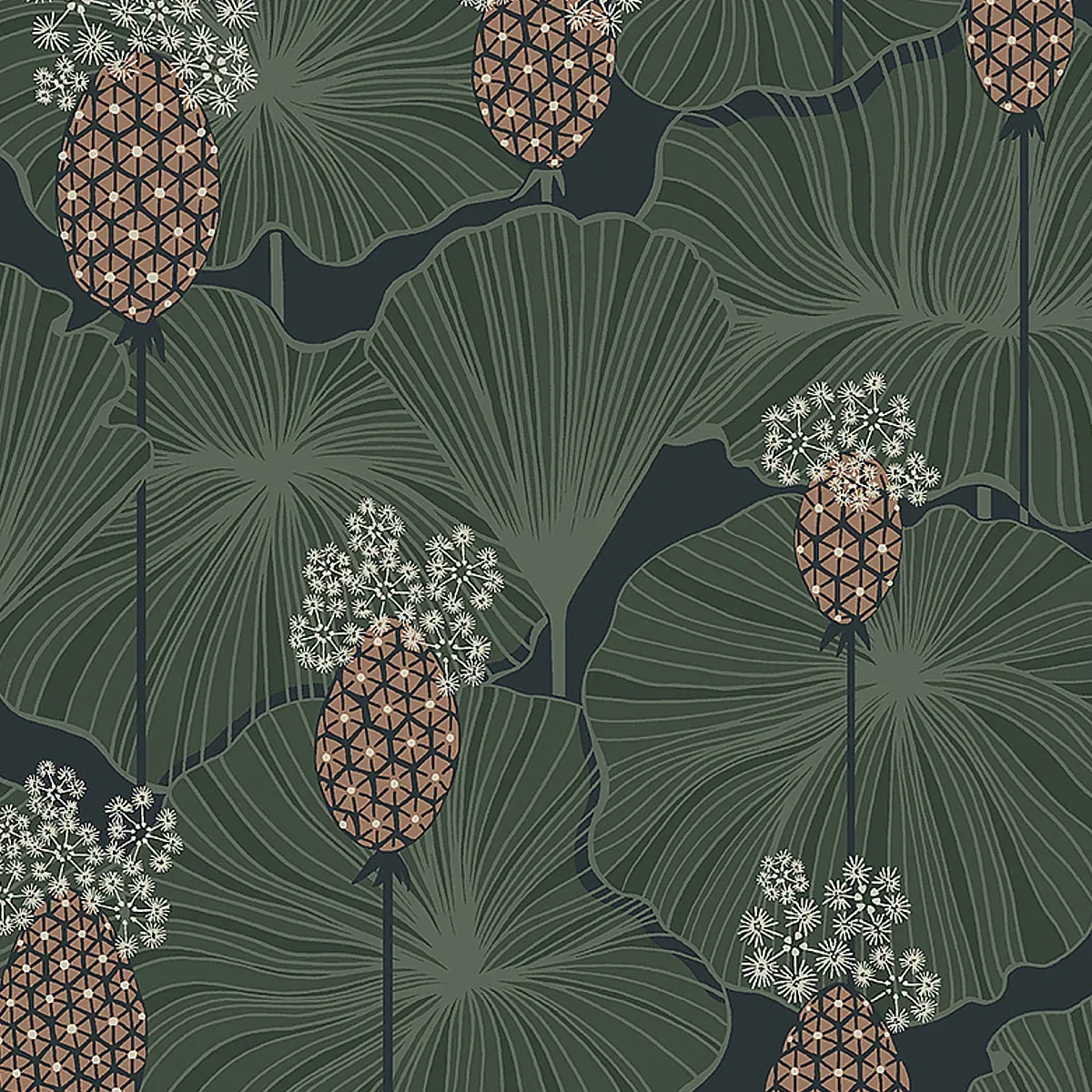 UMBRELLA LEAVES NAVY Schumacher Wallpaper wallpaper - SKU 3119