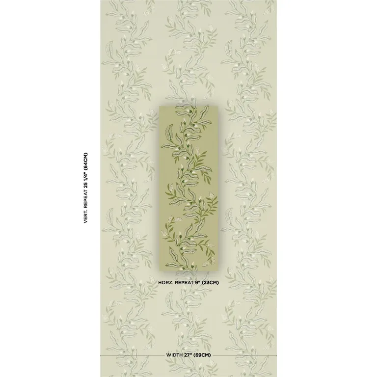 Schumacher VAGARY VINES wallpaper, color HONEYDEW, SKU 5016970