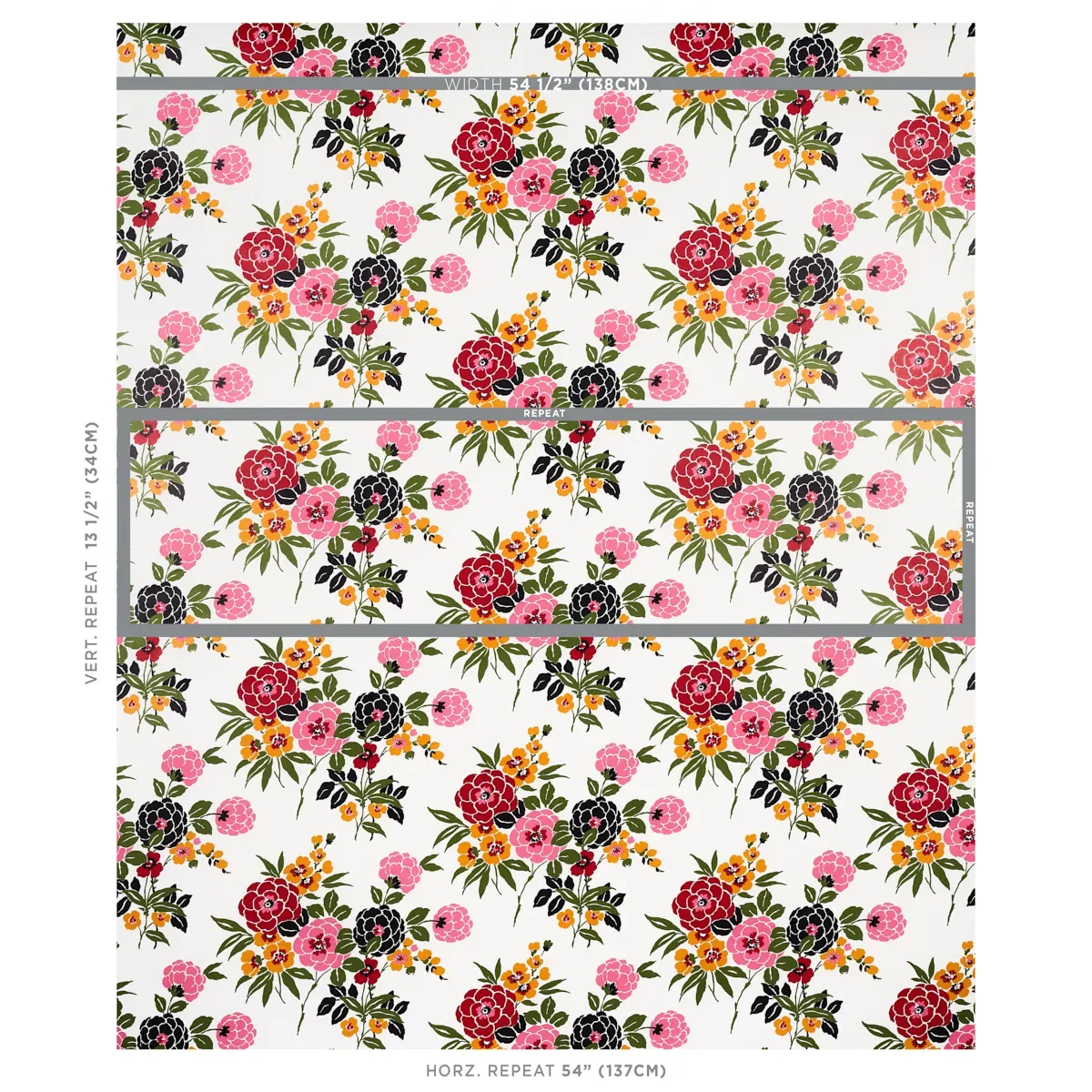 VALENTINA FLORAL MULTI ON WHITE Schumacher Wallpaper wallpaper - SKU 5013131