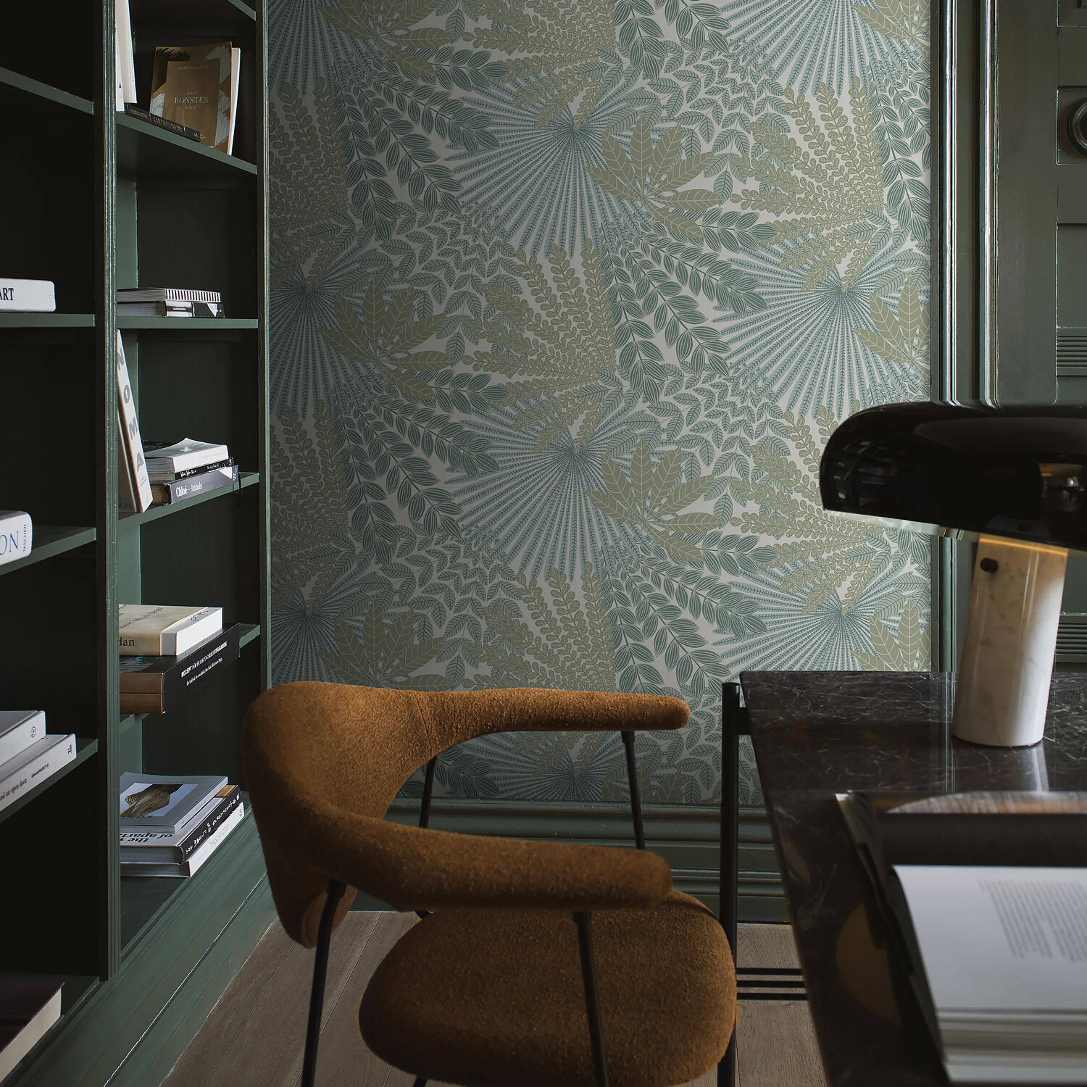 VELVET LEAVES IVORY AND SAGE Schumacher Wallpaper wallpaper - SKU 2262