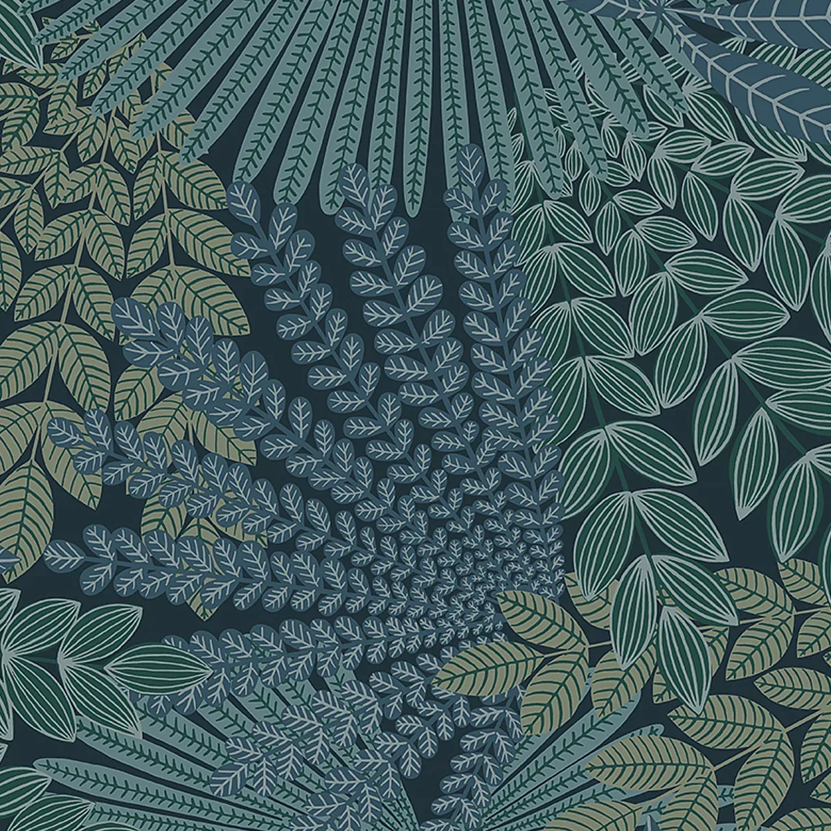 VELVET LEAVES SPRUCE AND BLUE Schumacher Wallpaper wallpaper - SKU 2261